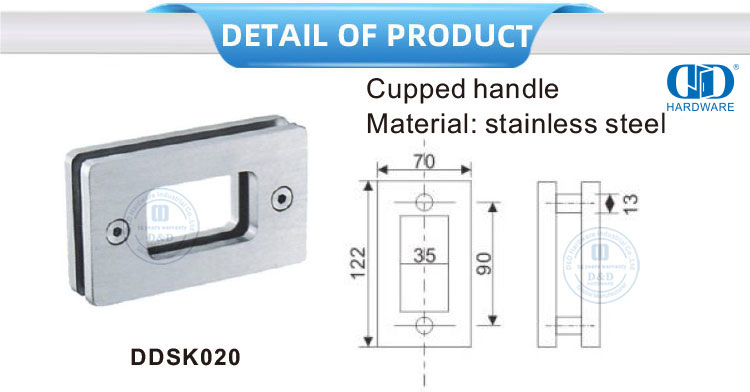 Quincaillerie pour porte coulissante en verre en acier inoxydable, porte coulissante en verre de type carré, poignée en coupe-DDSK020