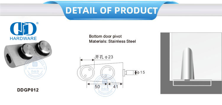 Systèmes de pivot de porte en verre en acier inoxydable, quincaillerie pour porte coulissante, Pivot-DDGP013 de porte inférieure