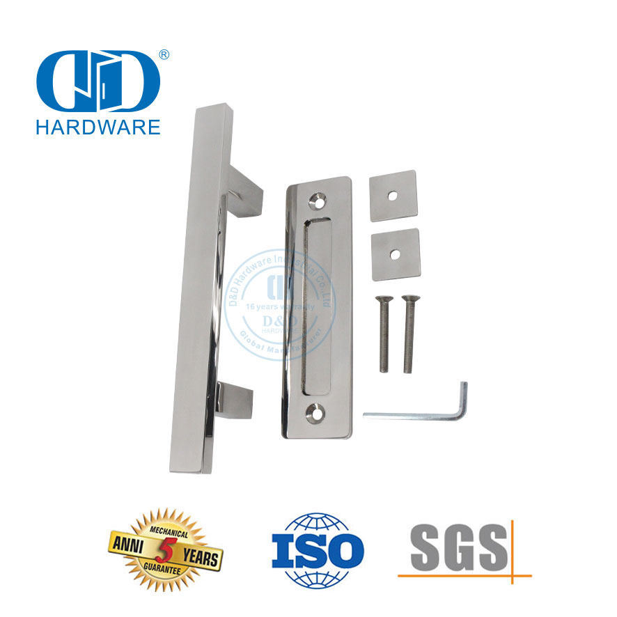 Quincaillerie de porte coulissante de blanchisserie domestique en acier inoxydable, finition Pss, poignée de porte de grange Set-DDBD103 PSS