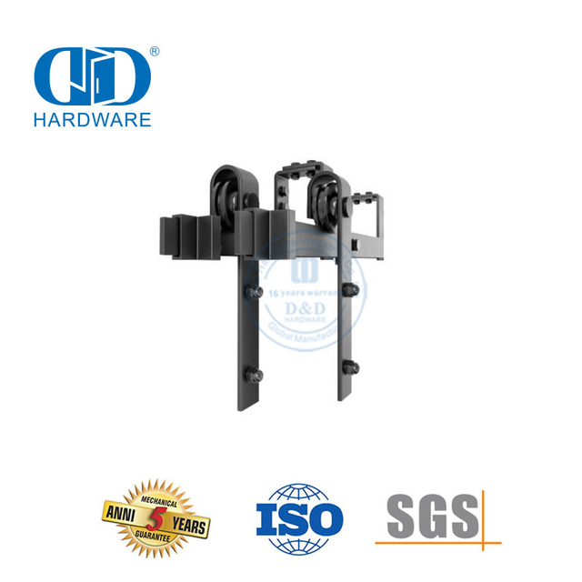 Ensemble de rouleaux de porte de grange coulissante en bois noir mat, rail caché en acier inoxydable, Hardware-DDBD022