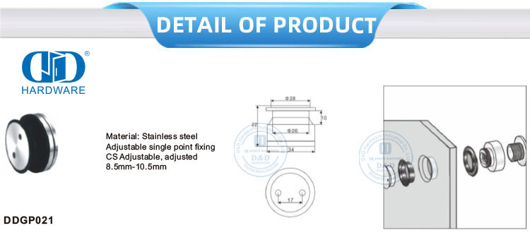 Système de pivot de porte en verre en acier inoxydable, point de verre, raccord fixe, raccord Pivot-DDGP021