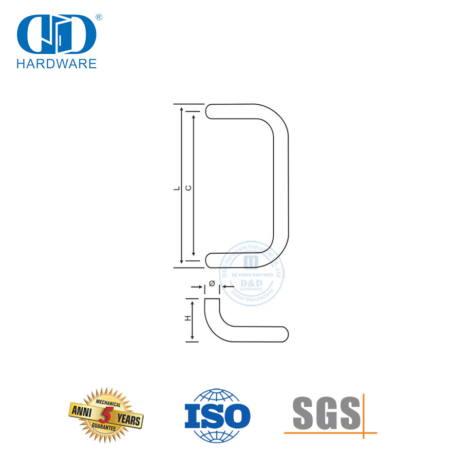 Poignée de porte en verre commerciale incurvée de haute qualité, poussée pour porte en verre-DDPH005