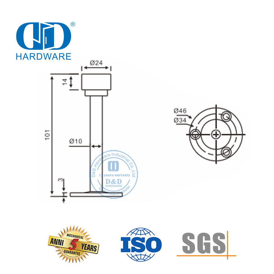 Butée de porte en acier inoxydable pour hôtel appartement commercial -DDDS018