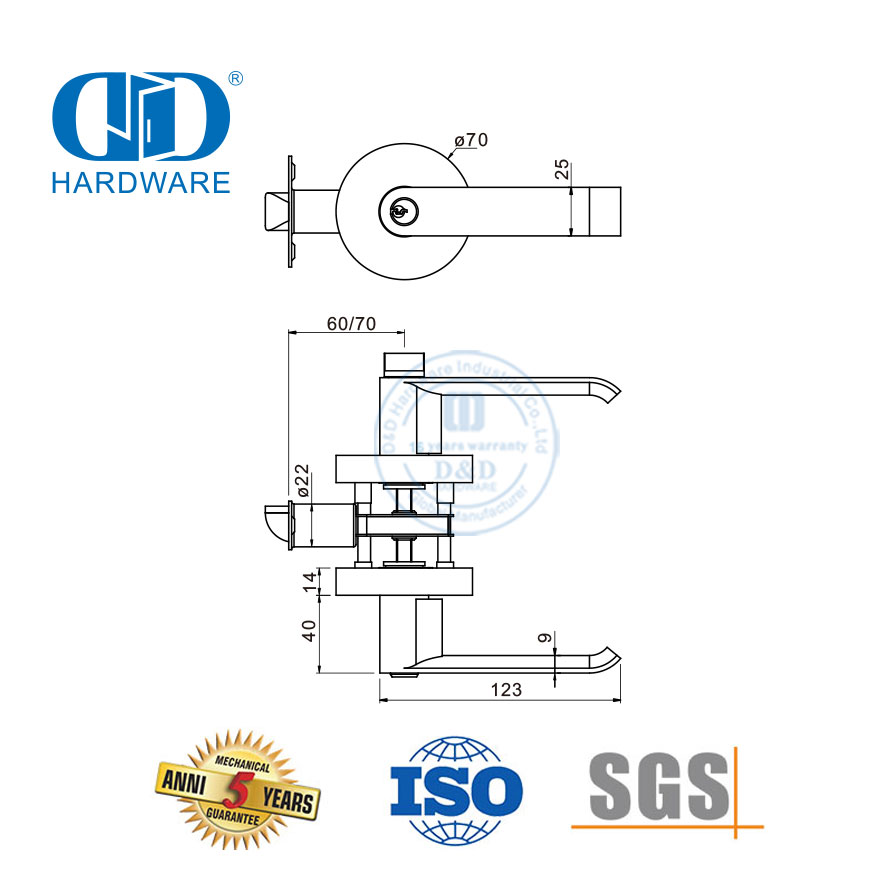 Excellente quincaillerie en alliage de zinc rosace de cylindre matériel de construction tubulaire solide serrure à bouton verrouillable pour porte d'école d'hôpital-DDLK016