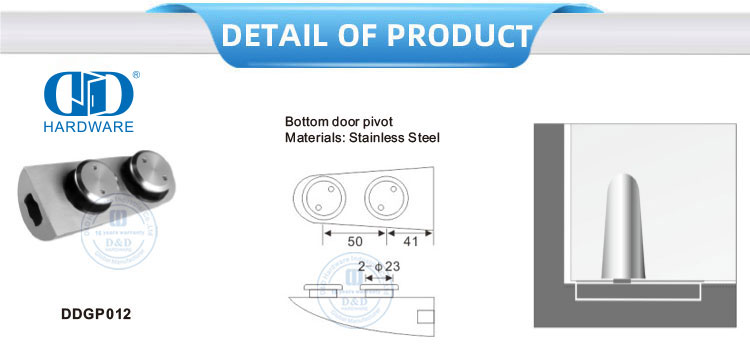 Pivot de porte inférieure en acier inoxydable, quincaillerie de porte en verre, raccord de Pivot supérieur Pivot-DDGP012