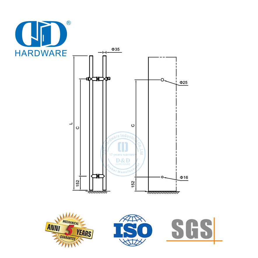 Poignée de porte coulissante en verre en acier inoxydable, longue poignée de traction de porte en verre avec serrure-DDPH041-A