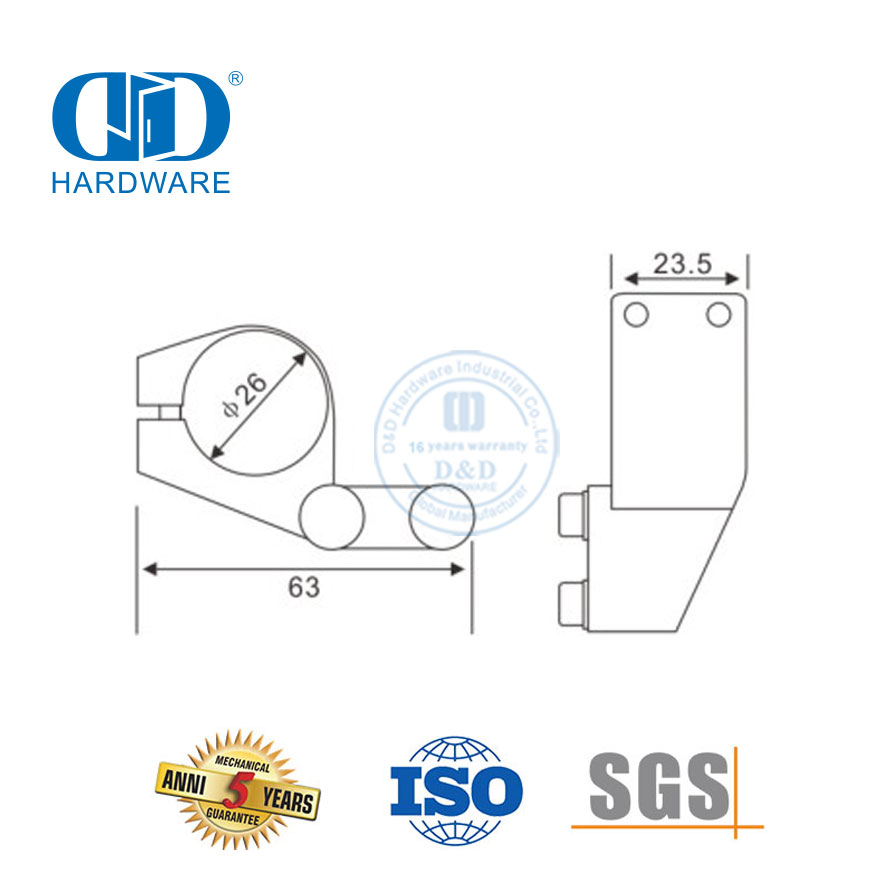 Quincaillerie de porte sans cadre en acier inoxydable, accessoires de salle de bains, butoir de porte pour Door-DDGS119 coulissante