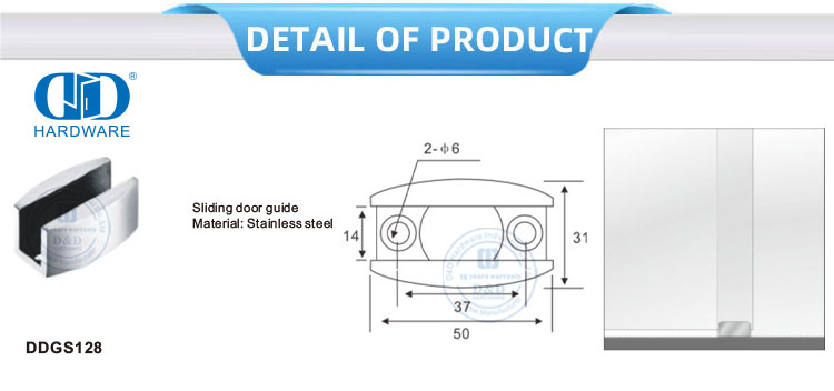 Guide de porte coulissante en acier inoxydable, raccord de porte coulissante en verre, accessoires de meubles de rouleau de porte de douche pour salle de bain et toilettes-DDGS128