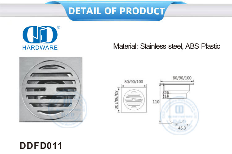 Matériel de salle de bains de Drain de douche de salle de bains de Drain de plancher carré d'acier inoxydable de haute sécurité pour Door-DDFD0011 en verre