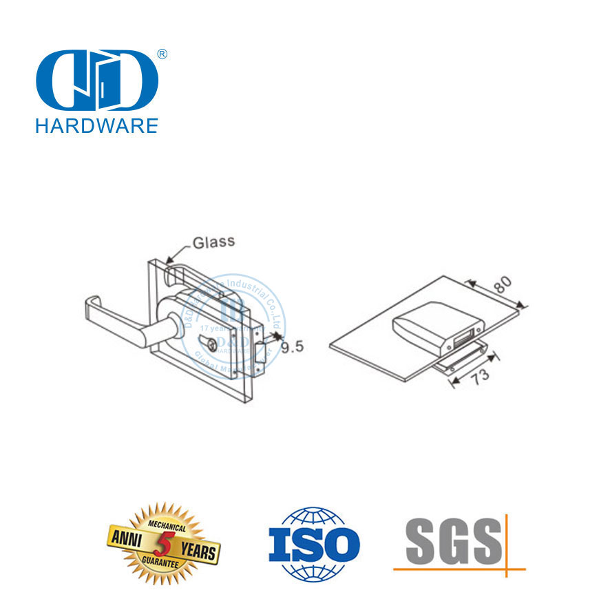 Serrure de poignée de serrure de porte de matériel de correction de verre d'acier inoxydable de haute sécurité pour l'école de bureau-DDGL002