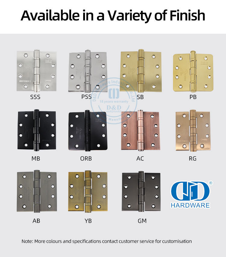 Charnière de porte de bureau à mortaise à roulement à billes UL 4 ignifuge architecturale-DDSS08-FR