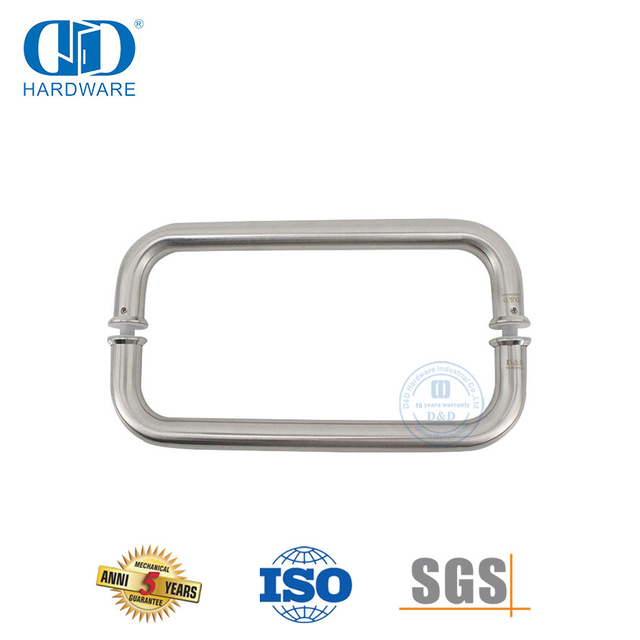 Poignée de traction pour porte en verre, en acier inoxydable 304, Double courbure épaisse, argent brossé, avec cadre de type C, DDPH007-A