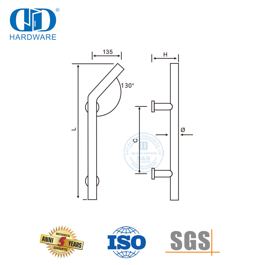 Accessoires de quincaillerie de salle de bain, Tube en acier inoxydable, poignée de traction pour porte en verre-DDPH009