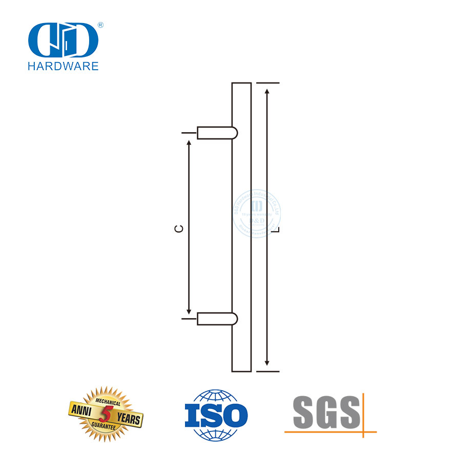 Poignée de porte de salle de bain argentée moderne en acier inoxydable T Bar pour porte en verre-DDPH031-SSS