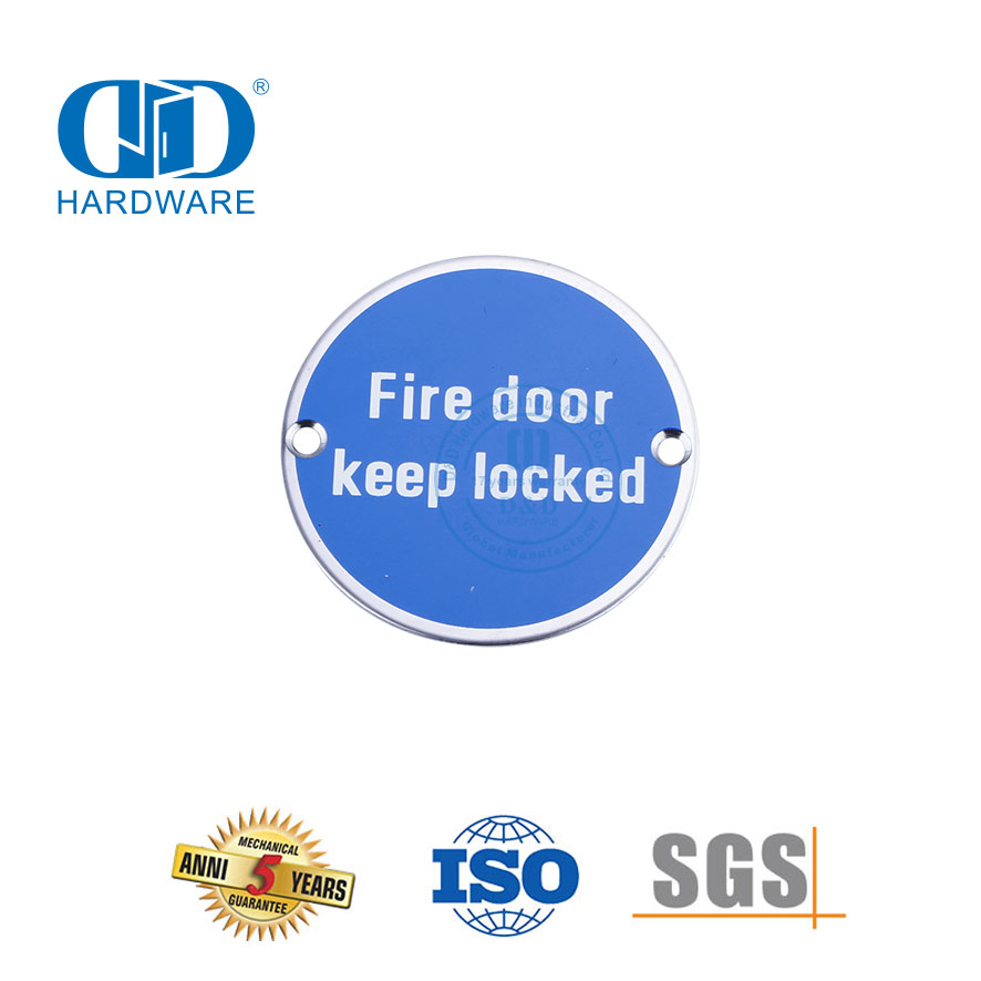 Plaque de signalisation de Type rond d'indication de porte coupe-feu en acier inoxydable, panneau d'avertissement de maintien verrouillé, porte en bois et métal, Signature Plate-DDSP007