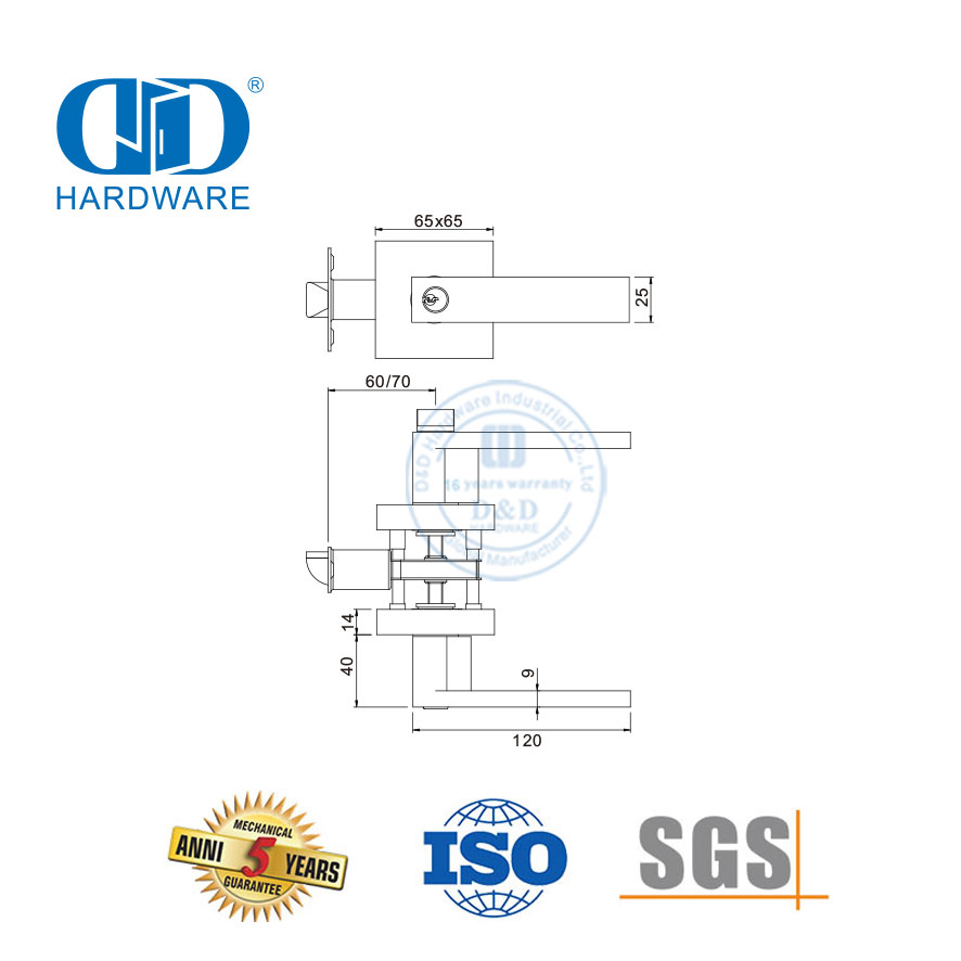 Mécanisme élevé Rosette robuste en alliage de zinc massif réglable ferme accessoire de levier tubulaire verrouillable bouton serrure pour porte en acier en bois-DDLK020