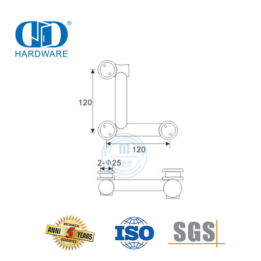 Montage de porte battante d'angle de mur en verre d'acier inoxydable sur le matériel en verre de pivot de panneau-DDGP009