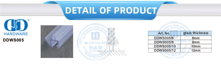 Quincaillerie en verre de haute qualité, joint supérieur de porte en verre PVC, bande d'étanchéité en caoutchouc de Silicone, bande d'étanchéité de douche-DDWS005