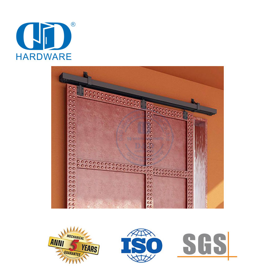 Quincaillerie de porte de grange coulissante, robuste et durable, personnalisée en acier inoxydable, Rail noir, pour porte de grange coulissante, Hardware-DDBD042