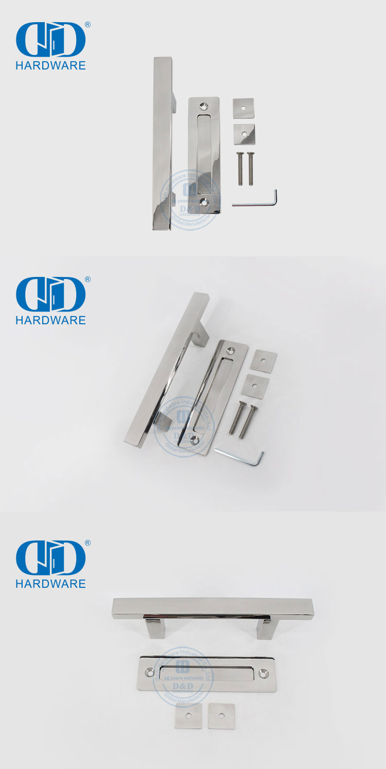 Quincaillerie de porte coulissante de blanchisserie domestique en acier inoxydable, finition Pss, poignée de porte de grange Set-DDBD103 PSS