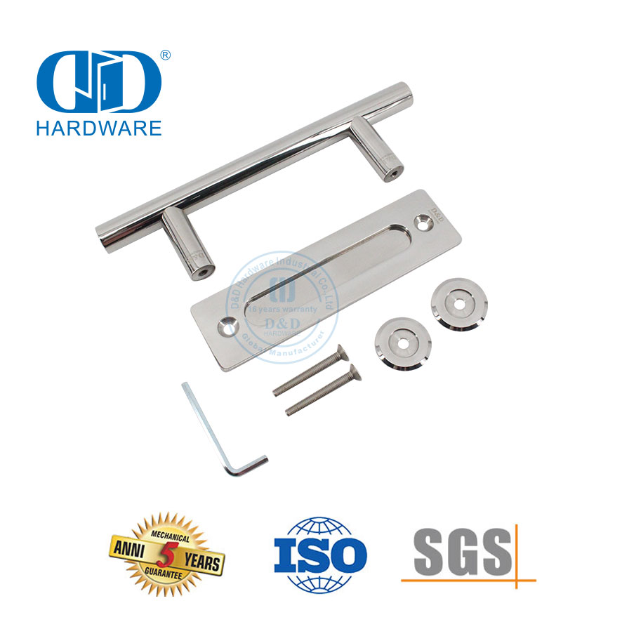 Ensemble de poignées de porte de grange polies pour porte coulissante de balcon en acier inoxydable, poignée de porte double face-DDBD102 PSS