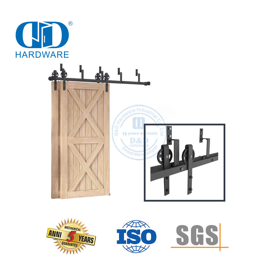 Finition noire en acier inoxydable, porte de grange coulissante en métal, raccords de quincaillerie de construction, rail de quincaillerie de porte Set-DDBD021