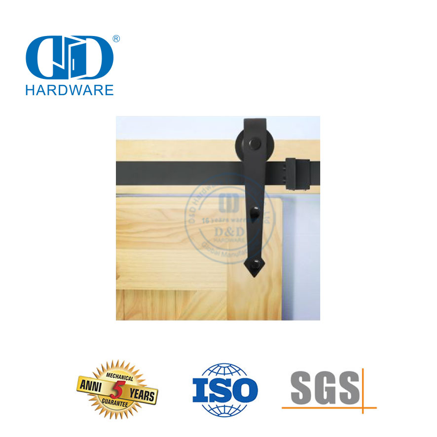 Kit de quincaillerie de porte de grange intérieure noire personnalisée en acier inoxydable, accessoire de quincaillerie de porte de Garage sur rail-DDBD017