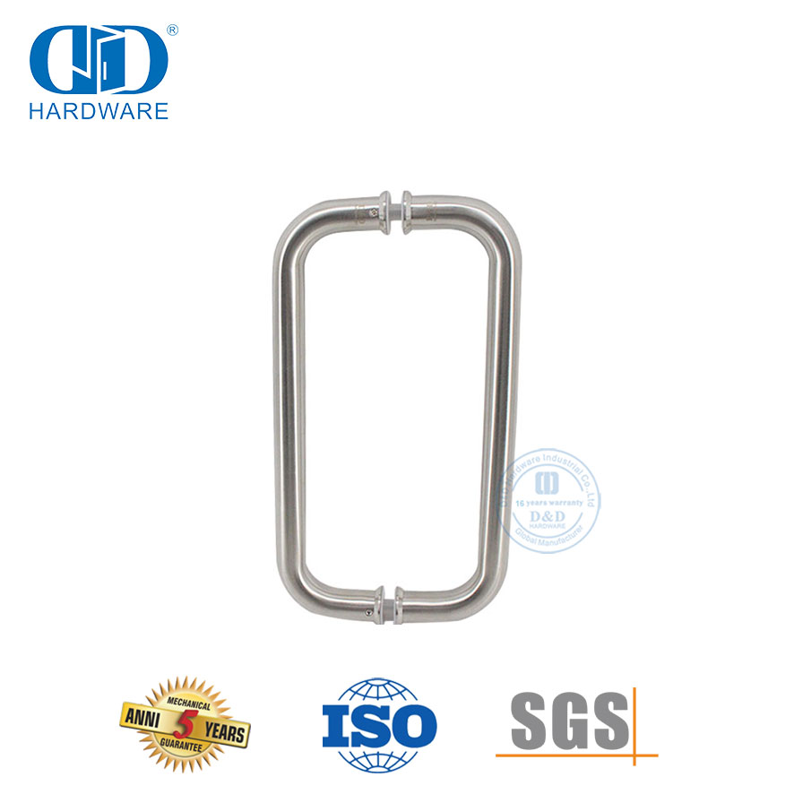 Poignée de traction pour porte en verre, en acier inoxydable 304, Double courbure épaisse, argent brossé, avec cadre de type C, DDPH007-A