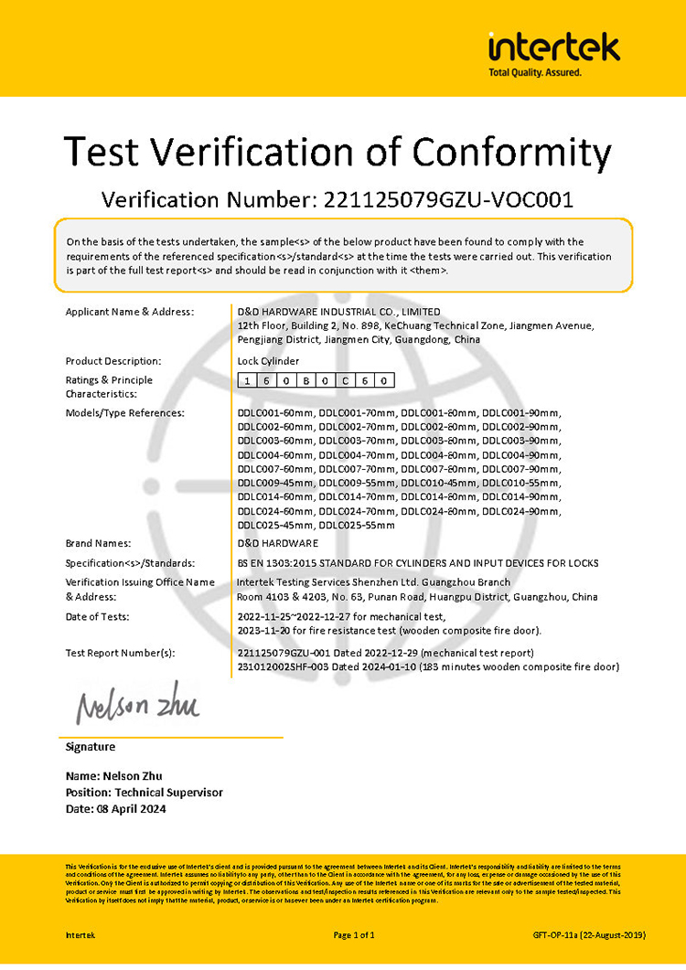 Cylindre de serrure EN1303