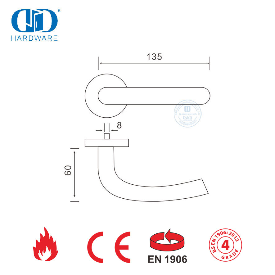 Décoration de maison moderne EN 1906 matériel poignées à levier creux argentées-DDTH004-SSS