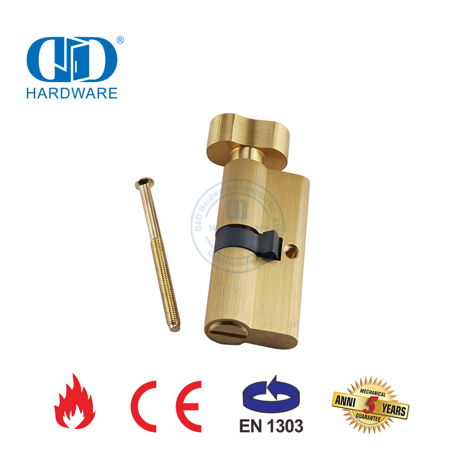 Cylindre de serrure à mortaise de salle de bains en laiton satiné avec certification EN 1303-DDLC007-70mm-SB