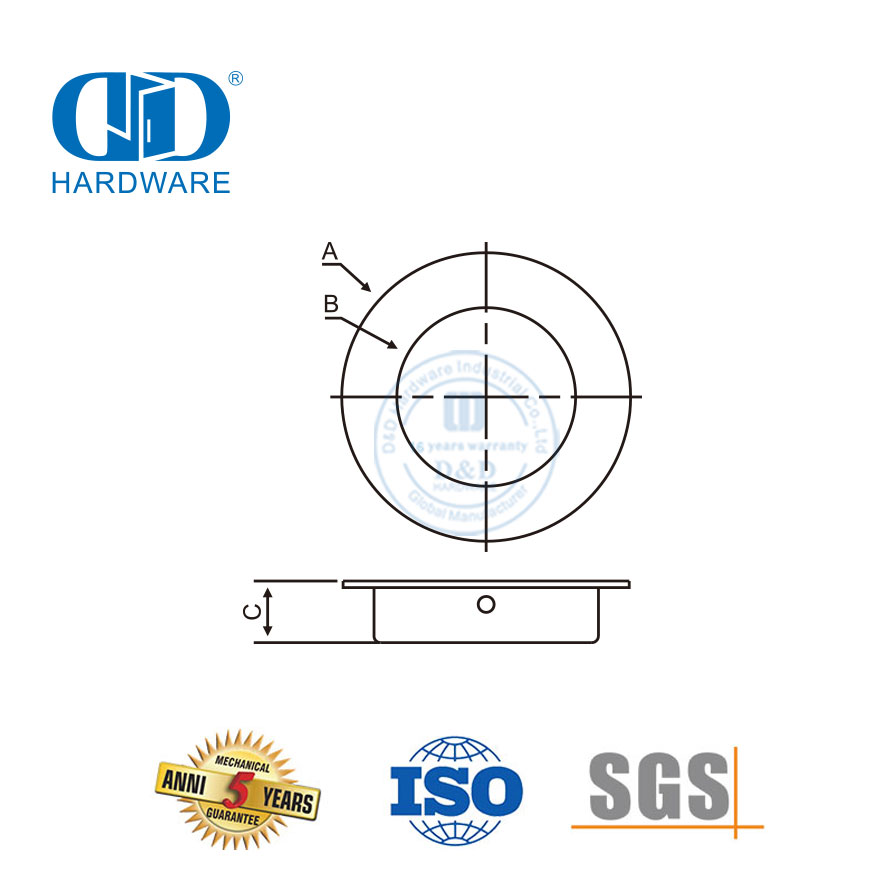 Poignée de porte encastrée cachée en acier inoxydable de haute qualité, anneau de traction solide encastré-DDFH011-B
