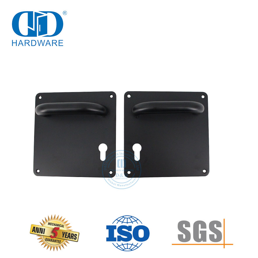 Poignée de levier de porte en acier inoxydable finition argentée avec plaque pour porte en métal-DDTP001-MB