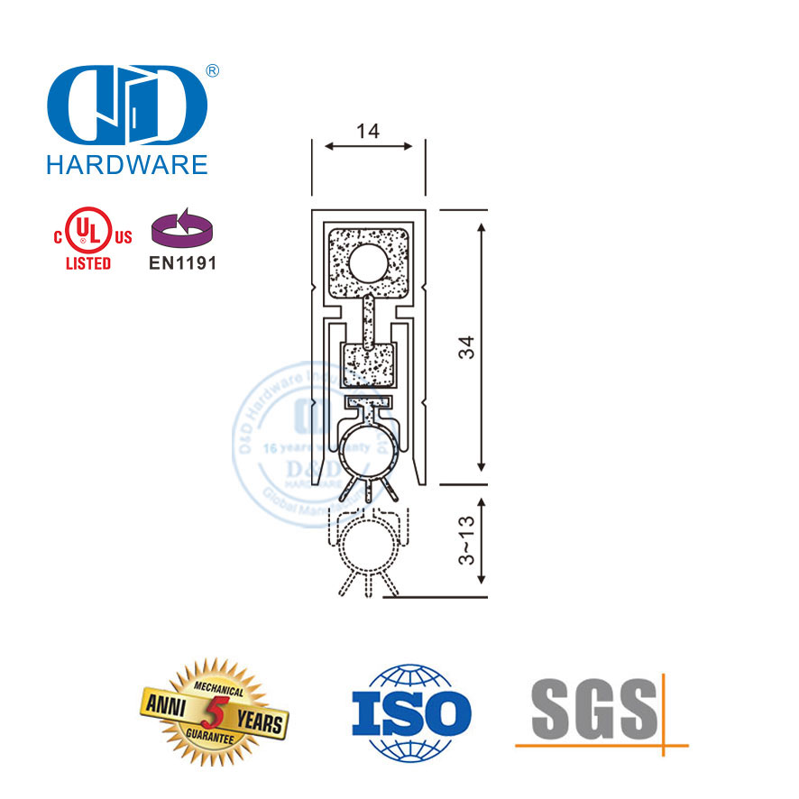 Joint inférieur de porte coulissante en aluminium anodisé insonorisé à usage moyen, coupe-froid-DDBS001