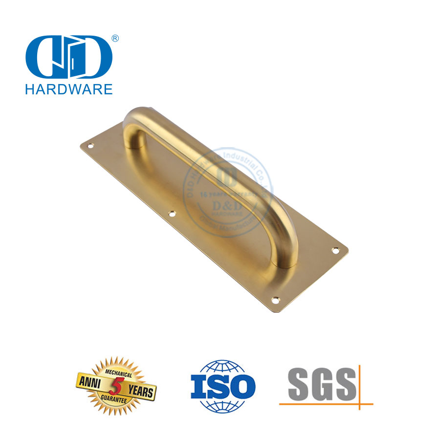 Plaque de signalisation de porte dorée en acier inoxydable, accessoire de quincaillerie de porte, poignée de traction de porte en métal et en bois Commercial-DDPH023