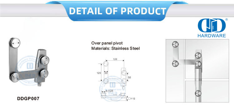 Raccord de patch en acier inoxydable, raccord pivotant, connecteur incurvé, Pivot en verre, Fitting-DDGP007