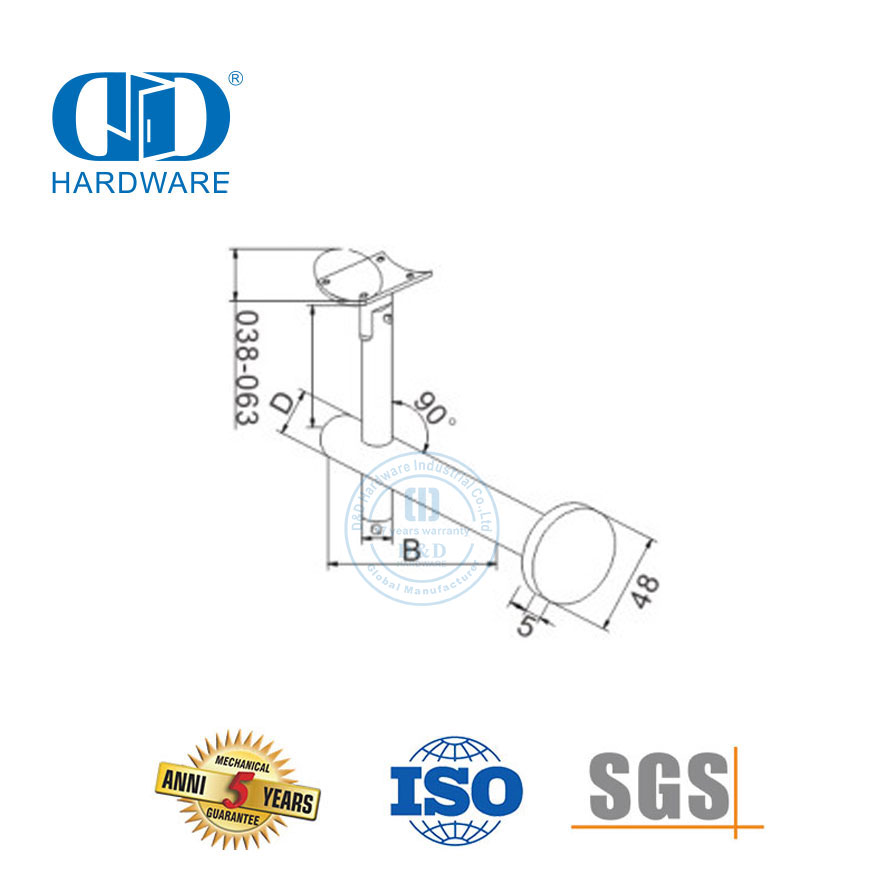 Accessoires d'escaliers, support de garde-corps en verre en acier inoxydable, support de main courante murale-DDHB005