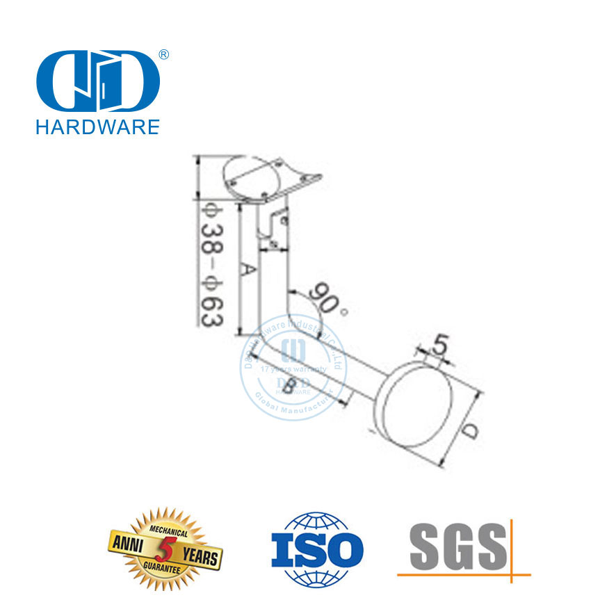 Accessoires de rampe d'escalier, support de pince en verre en acier inoxydable, quincaillerie de porte en verre, main courante Bracket-DDHB004