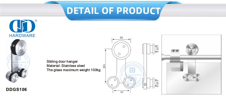 Ensemble d'accessoires industriels en verre en acier inoxydable, quincaillerie pour porte coulissante pour salle de bain Door-DDGS106