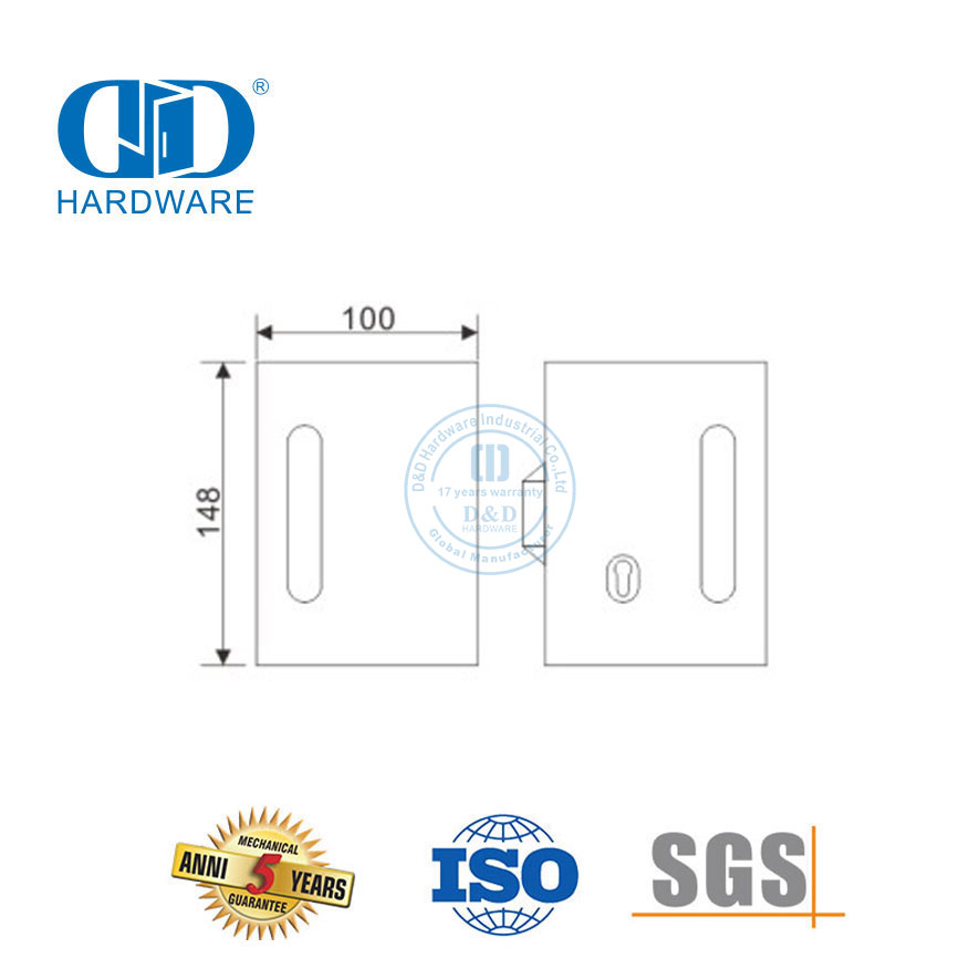 Serrure de porte coulissante en verre carré en acier inoxydable, poignée à clé, serrure de porte Fitting-DDGL003