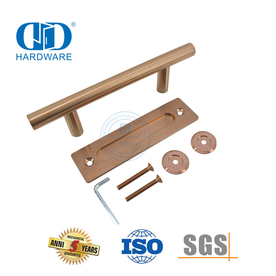 Poignée de porte de grange Push Pull double face en acier inoxydable or rose poignée de porte à tirer pour meubles-DDBD102 SRG