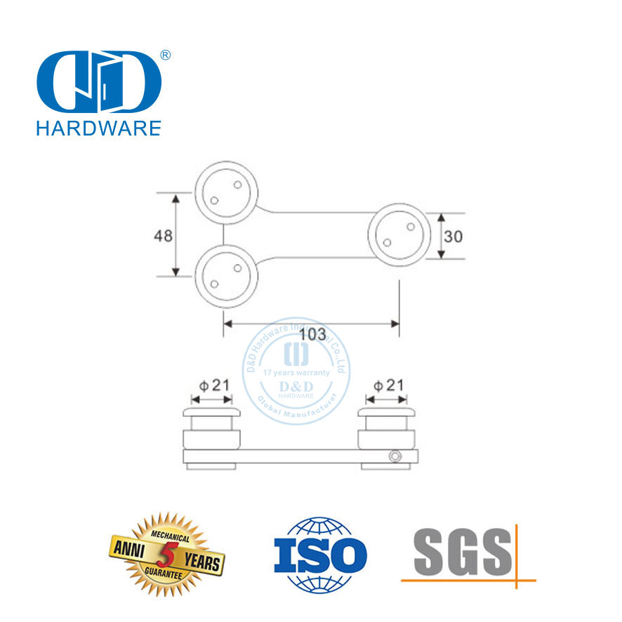 Connecteur en verre horizontal en T en acier inoxydable, pivot de porte en verre, porte coulissante Hardware-DDGP018