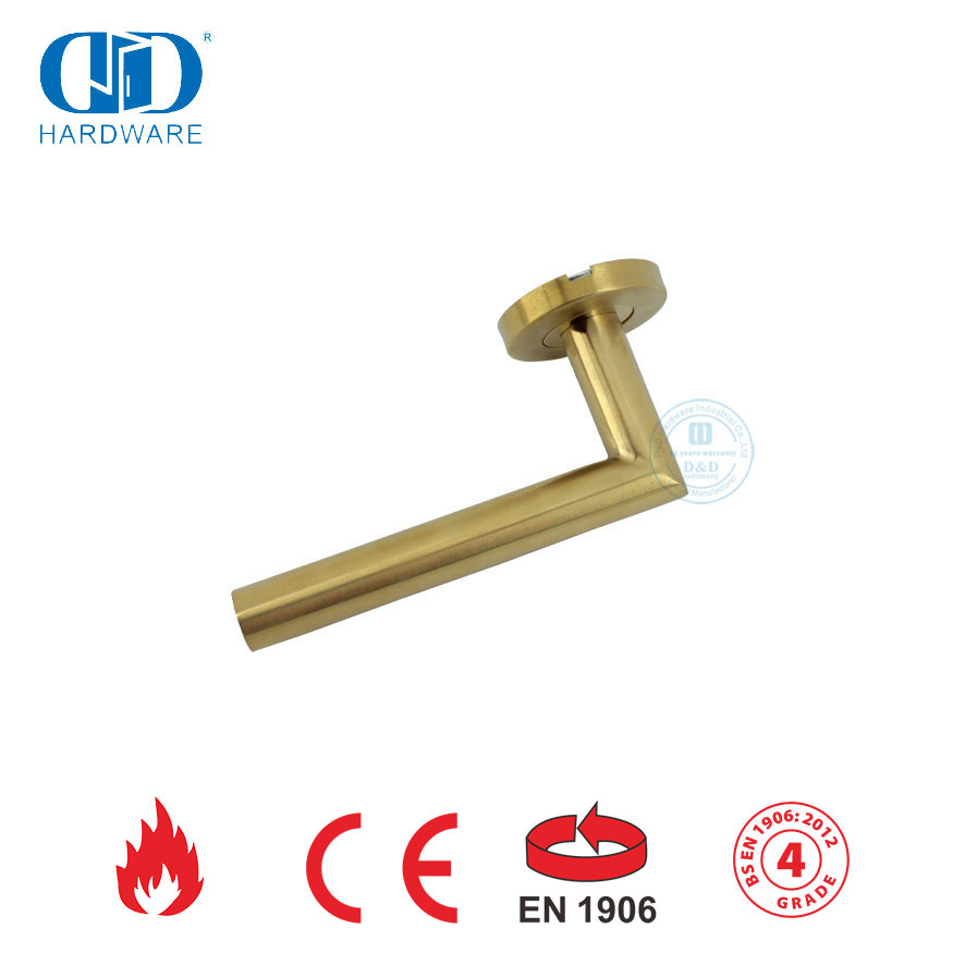 Accessoires de sécurité de serrure de porte en laiton satiné EN 1906, poignées à levier dorées-DDTH003-SB