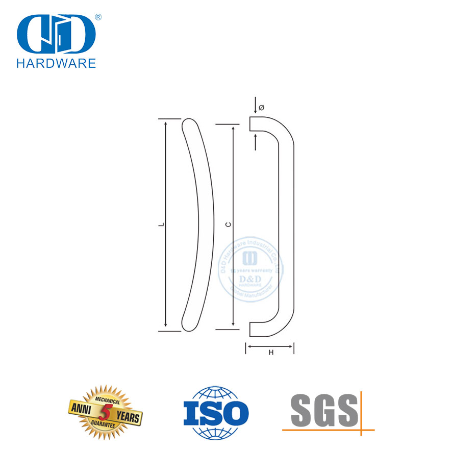 Poignées de traction de porte en verre incurvé en forme de croissant en acier inoxydable en nickel brossé-DDPH004