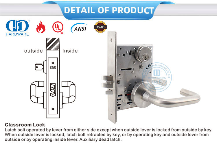 Serrure de porte de salle de classe 