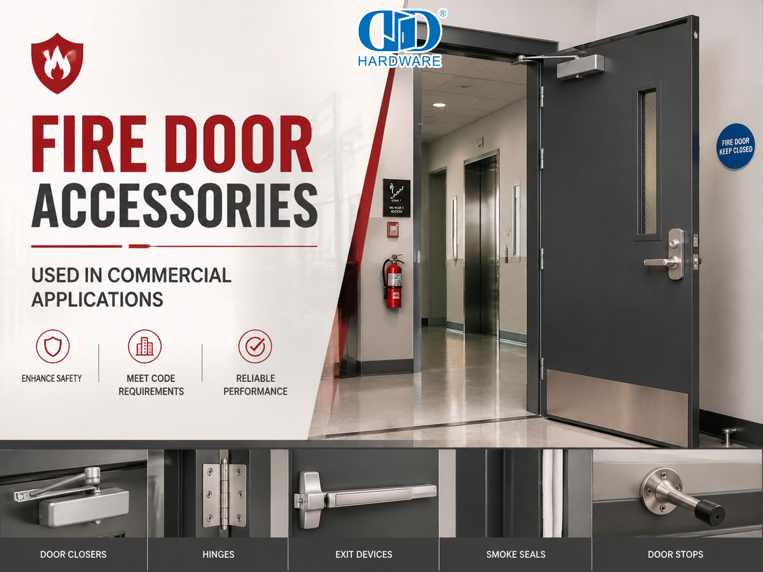 Fire Door Accessories Used in Commercial Applications Accessoires pour portes coupe-feu utilisés dans les applications commerciales