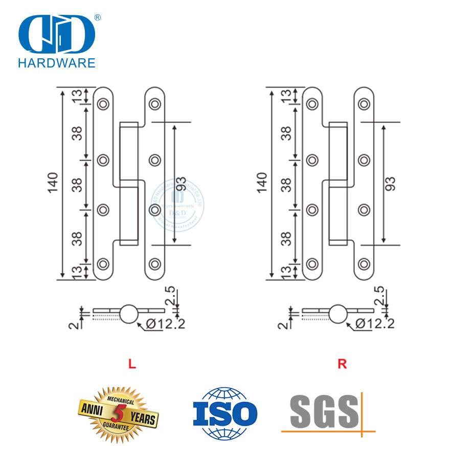 Charnière en H à coin rond en acier inoxydable pour porte en bois-DDSS019-B