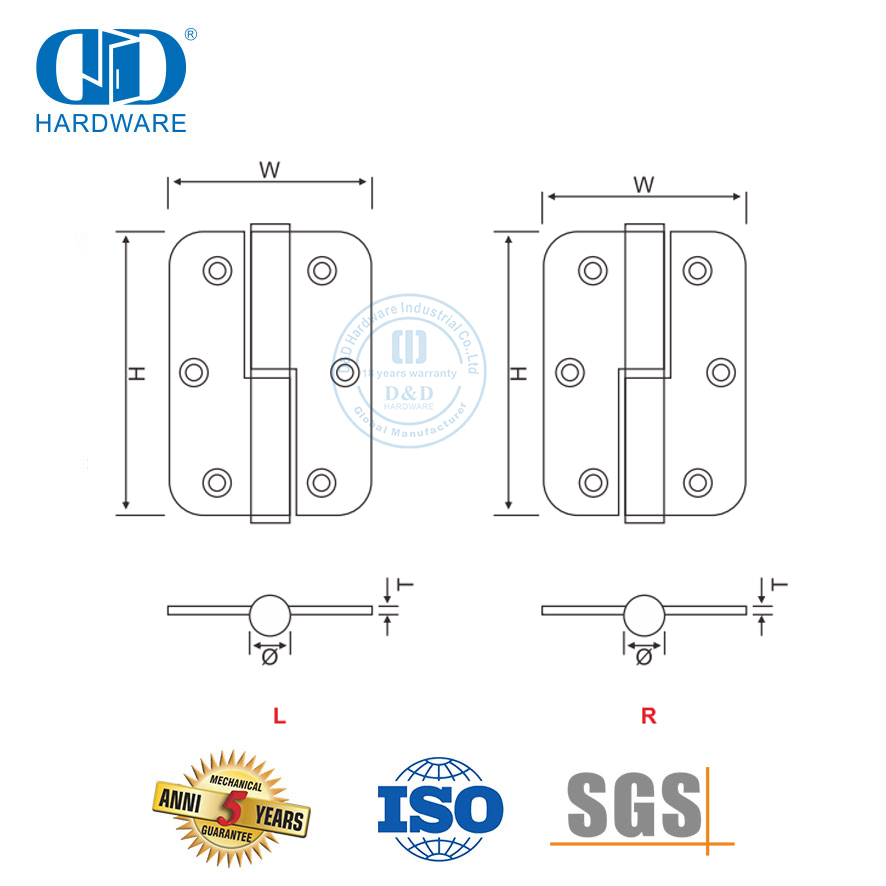 Charnière de porte relevable à coin rond en acier inoxydable-DDSS020