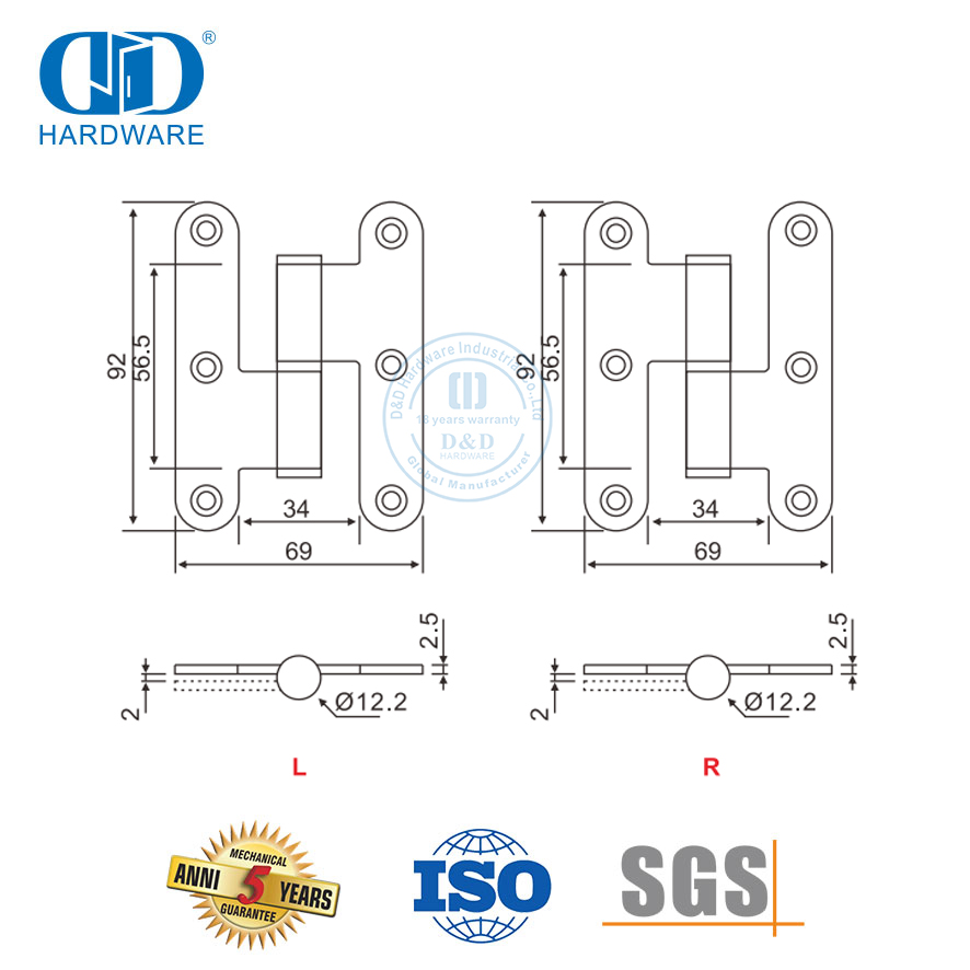 Charnière en H à coin rond en acier inoxydable pour magasin de détail-DDSS019